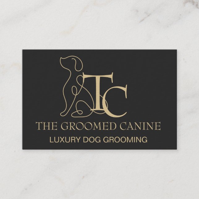 Luxury Dog Grooming Business Card Caviar Black (Front)