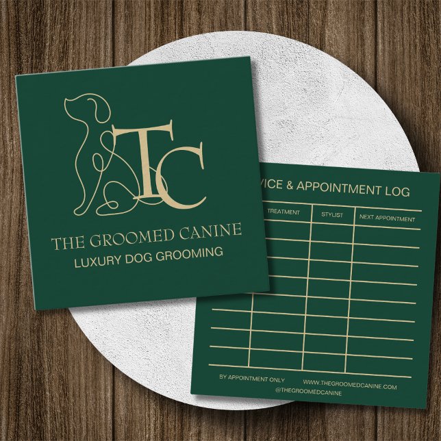 Luxury Dog Grooming Business Card Deep Emerald (Emerald luxury dog grooming business card)