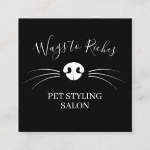 Luxury Dog Grooming Pet Service Black Square Business Card