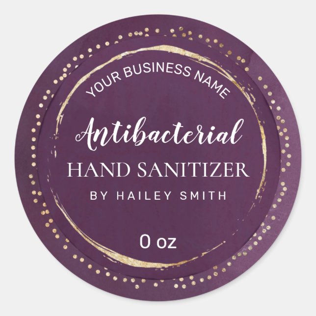 Luxury Dotted Gold Purple Hand Sanitizer Labels (Front)