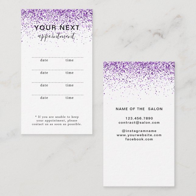 Luxury drips glitter purple Salon Appointment Card (Front/Back)