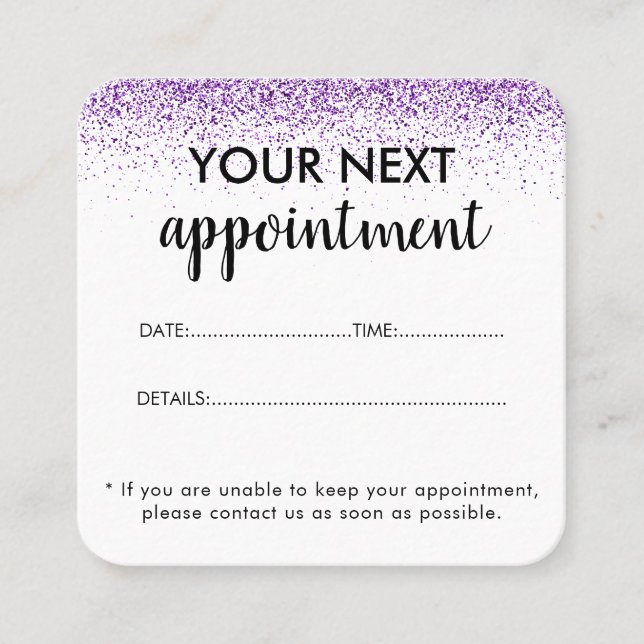 Luxury drips glitter purple Salon Appointment Card (Front)