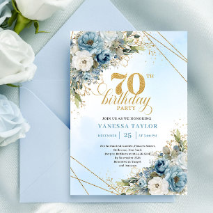 Luxury Dusty Blue 70th Birthday Celebration Invitation