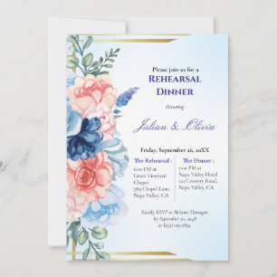 Luxury Dusty Blue and Blush Pink Rehearsal Dinner Invitation
