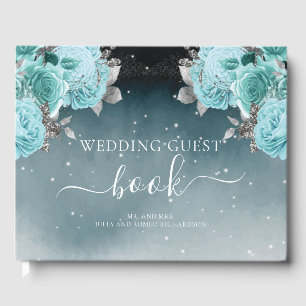 Luxury Dusty Blue Floral Wedding Guest Book