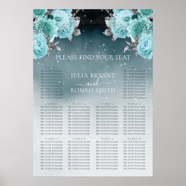 Luxury Dusty Blue Floral Wedding Seating Chart (Front)