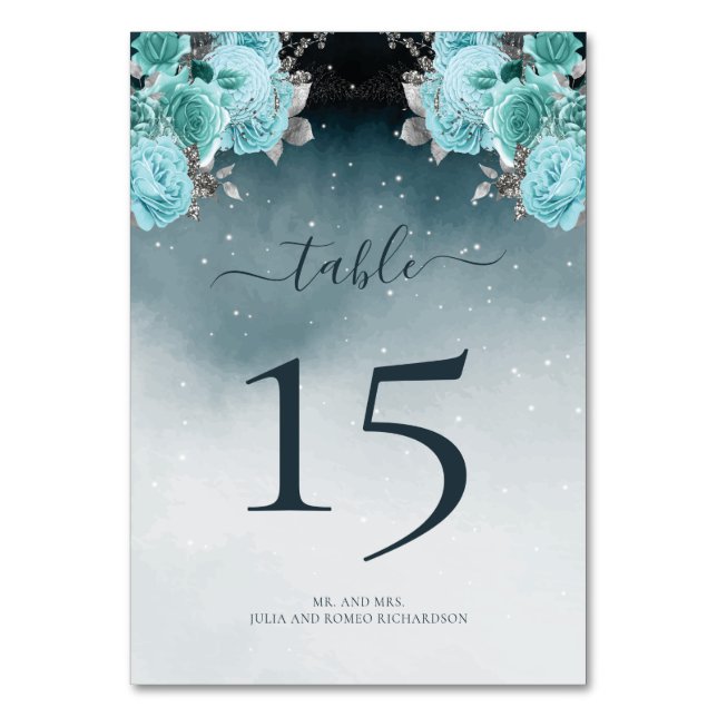 Luxury Dusty Blue Floral Wedding Table Number (Front)