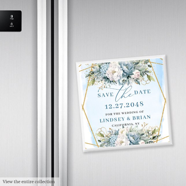 Luxury Dusty Blue Gold Glitter Save tDate Magnet (Luxury Dusty Blue Gold Glitter Save the Date Magnet)