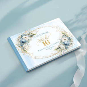 Luxury Dusty Blue Greenery Sweet Sixteen Guest   Book