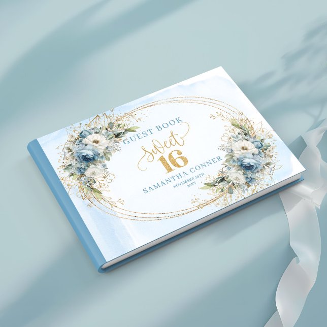 Luxury Dusty Blue Greenery Sweet Sixteen Guest   Guest Book (Luxury Dusty Blue Greenery Sweet Sixteen Guest Book)