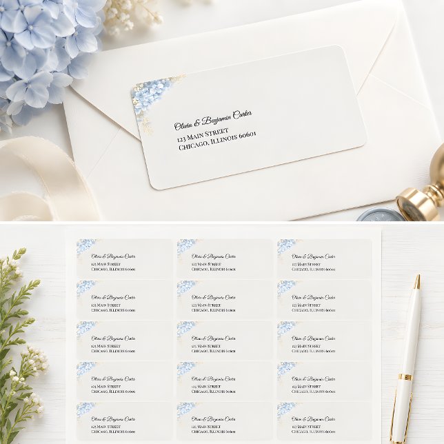 Luxury Dusty Blue Hydrangea Address  Label (Part of the luxury dusty blue hydrangea wedding collection, address labels)