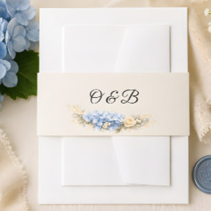 Luxury Dusty Blue Hydrangea Wedding Invitation Belly Band