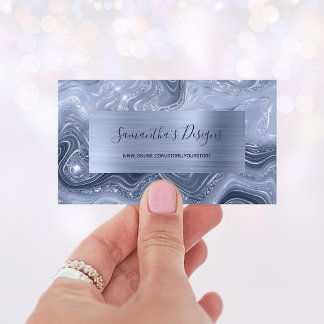 Luxury Dusty Blue Marble Agate Glam Business Card