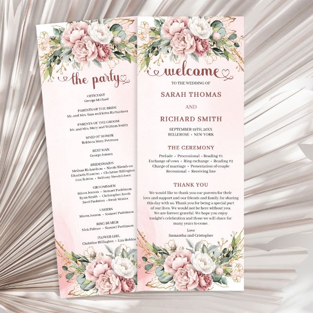 Luxury Dusty Pink Floral Greenery Wedding Program Programme (Luxury Dusty Pink Floral Greenery Wedding Program)