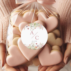 Luxury Dusty Pink Wildflower Wedding Classic Round Sticker