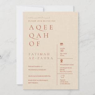 Luxury Editorial Beige Islamic Aqeeqah Invitation
