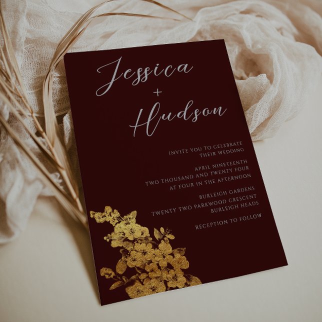 Luxury Elegance: Burgundy & Gold Floral Wedding Invitation (Creator Uploaded)