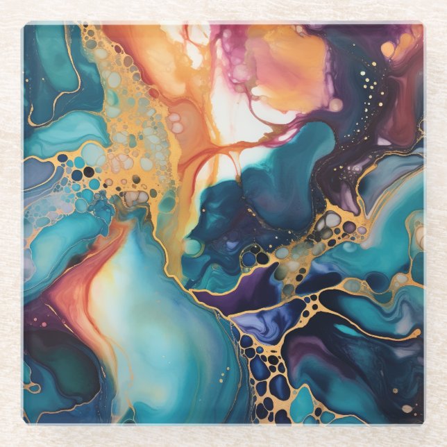 Luxury Elegant Abstract Marble Beautiful  Glass Coaster (Front)