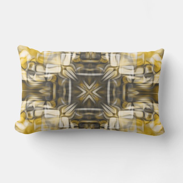 Luxury, elegant, abstract, yellow, grey, white lumbar cushion (Front)