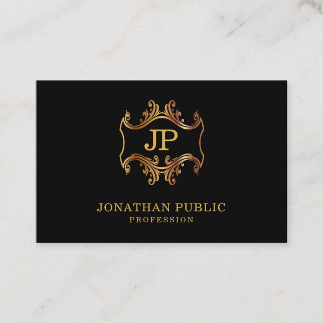 Luxury Elegant Black Gold Charming Classic Look Business Card (Front)