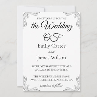 Luxury Elegant Black & White Calligraphy Wedding Invitation