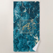 Luxury Elegant Blue Gold Marble Effect Monogram