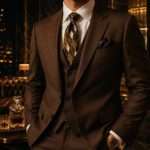 Luxury Elegant Brown Gold Geometric Stone Tie