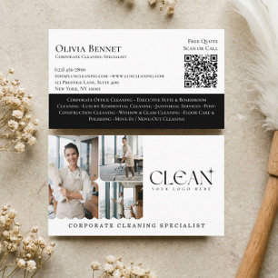 Luxury Elegant Commercial Cleaning Photo QR Code Business Card