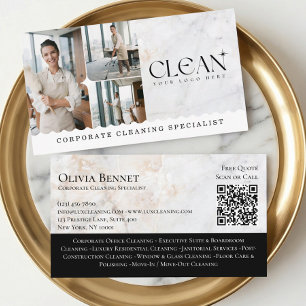 Luxury Elegant Commercial Cleaning Photo QR Code Business Card