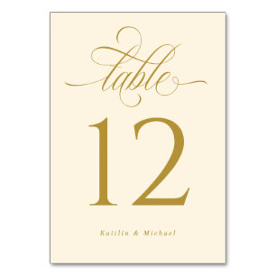 Luxury Elegant Cream and Gold Calligraphy Wedding Table Number