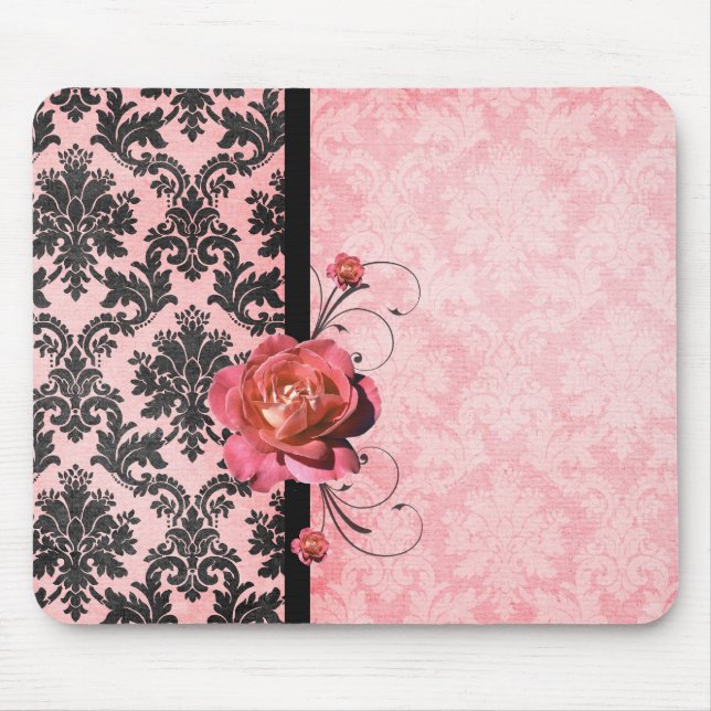 Luxury Elegant Damask Pink Rose Mousepad (Front)