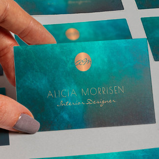 Luxury elegant dark green watercolor monogrammed business card