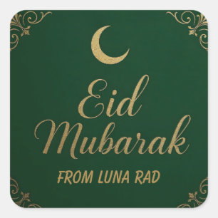 Luxury Elegant Eid Mubarak Greeting in Green Square Sticker