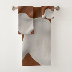 Luxury Elegant Faux Cow Leather Modern Collection Bath Towel Set
