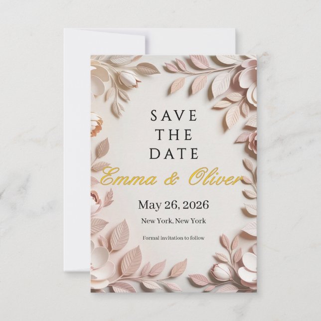 Luxury Elegant Floral Wedding Save the Date Invitation (Front)