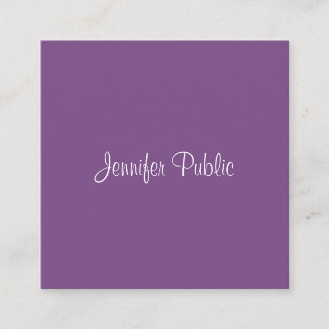 Luxury Elegant Freehand Script Modern Purple Chic Square Business Card (Front)