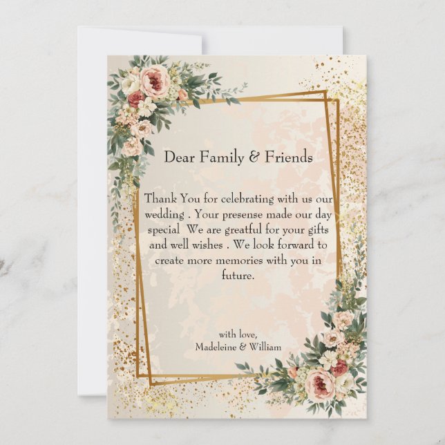 Luxury Elegant Garden Flowers Wedding  Thank You Card (Front)