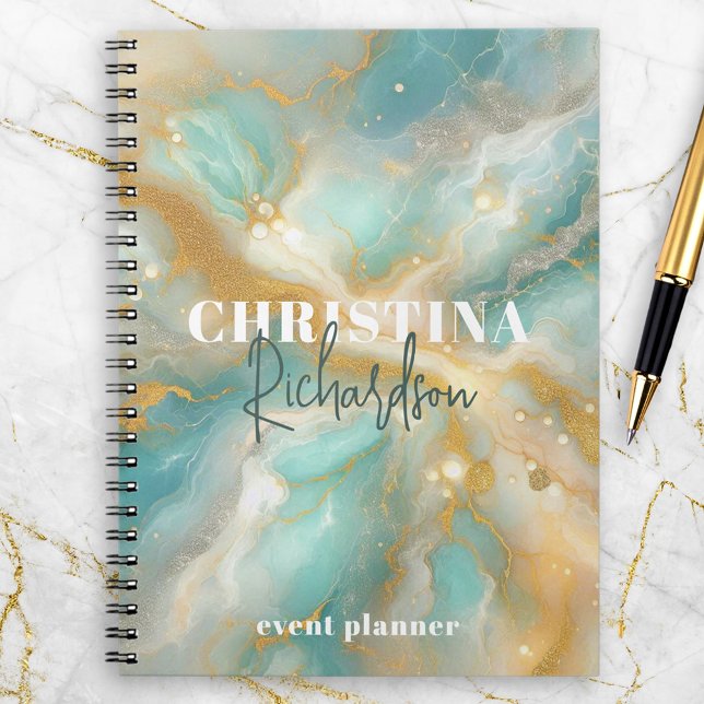 Luxury Elegant Glam Gold Glitter Aquamarine Marble Notebook (Creator Uploaded)