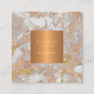 Luxury elegant glam rose gold marble monogrammed square business card