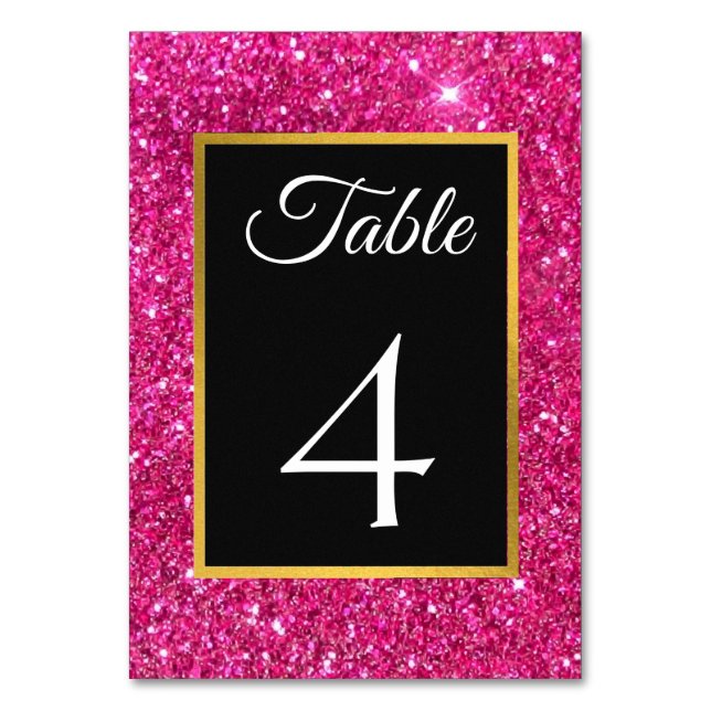 Luxury Elegant Glitter Pink and Black Wedding  Table Number (Front)