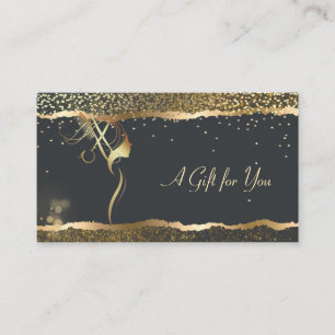 Luxury Elegant Gold Confetti Hair salon Black Discount Card