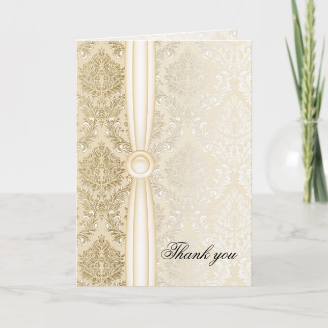 Luxury Elegant Gold Damask Thank you card (Front)