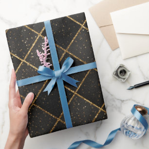 Luxury Elegant Gold Dust Black Glitter Pattern Wrapping Paper