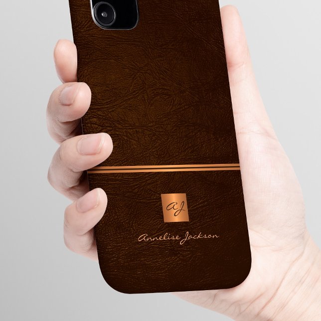 Luxury elegant gold glitter brown monogrammed Case-Mate iPhone case (Creator Uploaded)