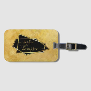 Luxury Elegant Gold Glitter Marble Script Luggage Tag