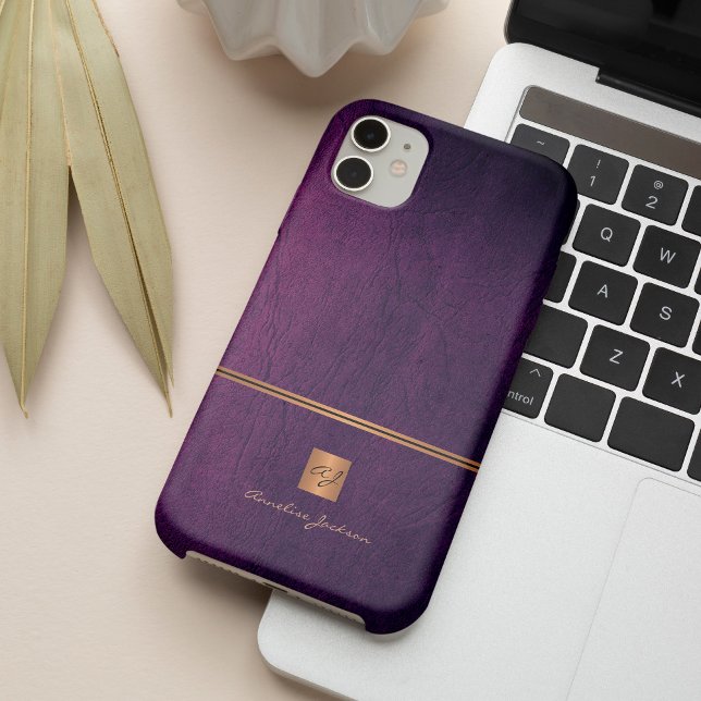 Luxury elegant gold glitter purple monogrammed Case-Mate iPhone case (Creator Uploaded)