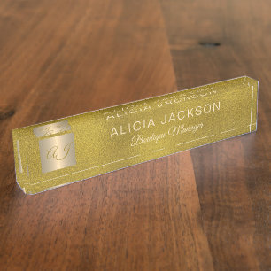 Luxury elegant gold glitter steel monogrammed nameplate