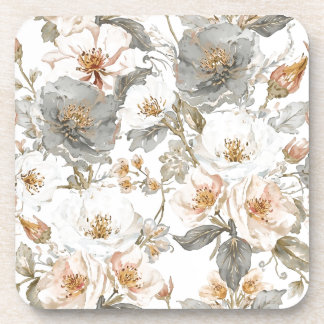 Luxury, Elegant, Gold Grey Flowers Pattern  Coaster