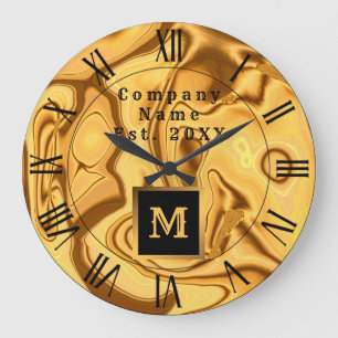 Luxury Elegant Gold Marble Monogrammed Large Clock