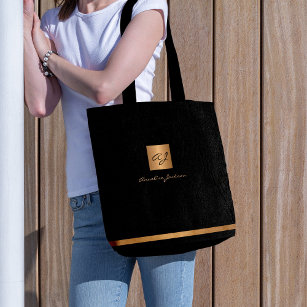 Luxury elegant gold modern black monogrammed tote bag